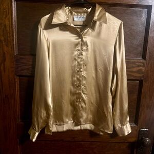 Vintage Gianni Gold Silk Long Sleeve Button Down Top  Size 8